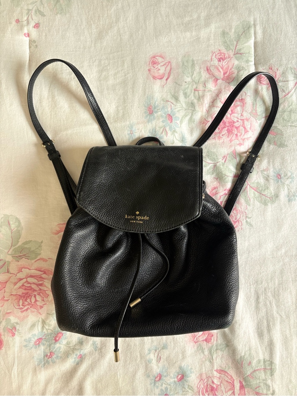 kate spade Black Pebbled Leather Drawstring Backpack